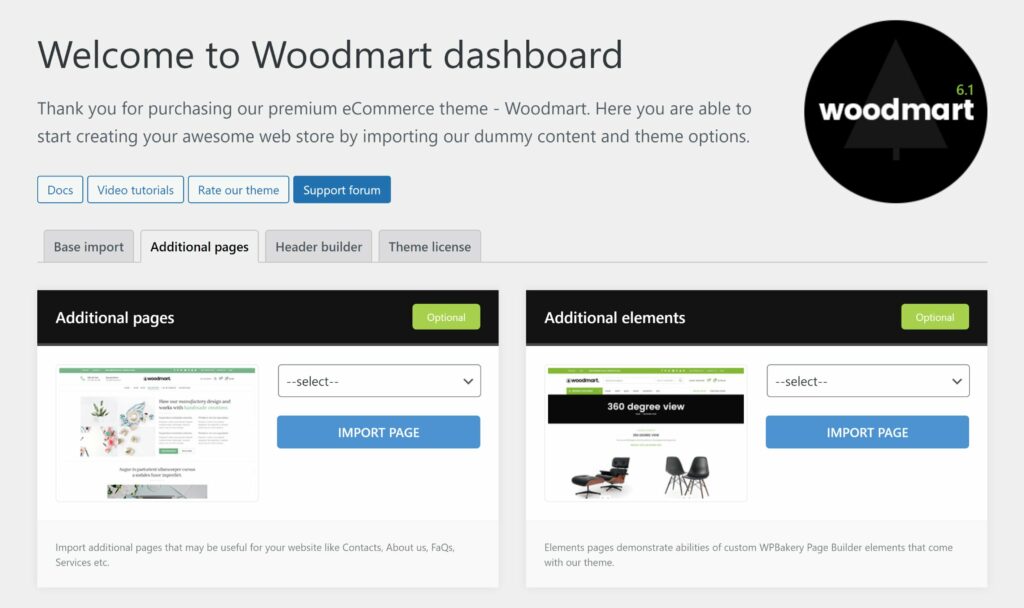 Importing Layouts Into the WoodMart WordPress theme