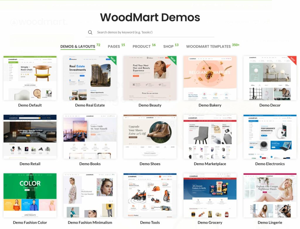 WoodMart WordPress theme demos