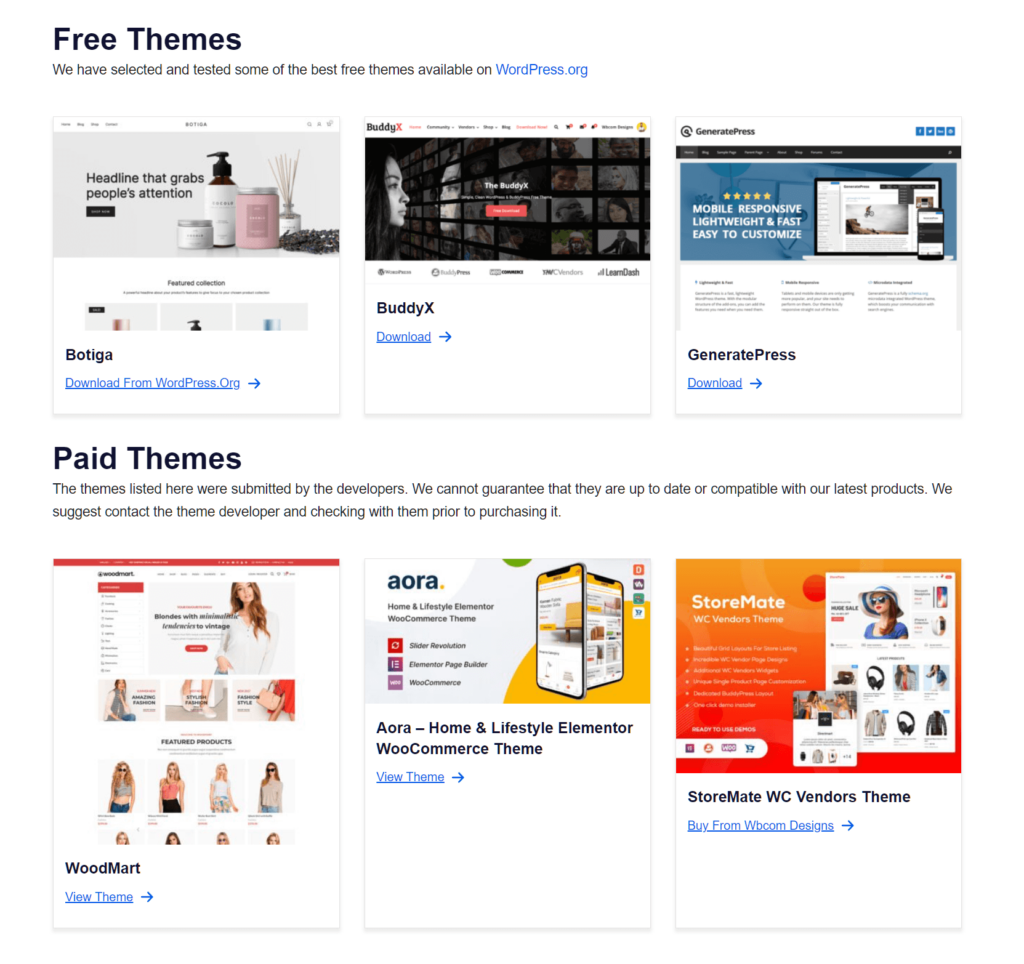 WC Vendors lets you choose from various free themes you can use for your multi-vendor marketplace