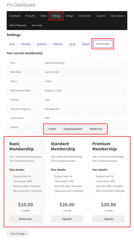 managing WooCommerce membership subscriptions on the front end