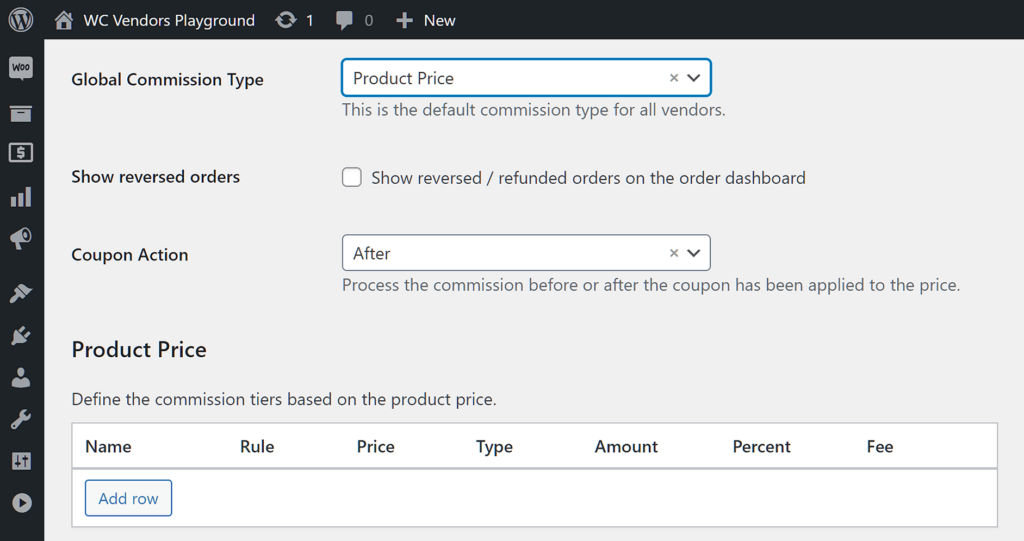 Configuring WooCommerce commissions may involve using the Sales by Product Price Tiered Commission Type for your marketplace