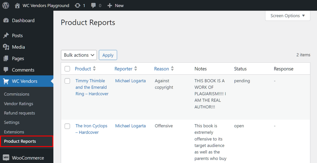 Using the Product Reports list to create marketplace security