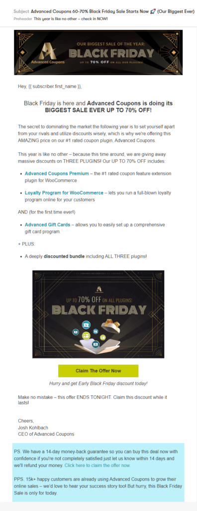 Examples of Black Friday emails