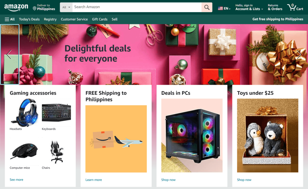 Amazon uses holiday-themed visuals during the festive season