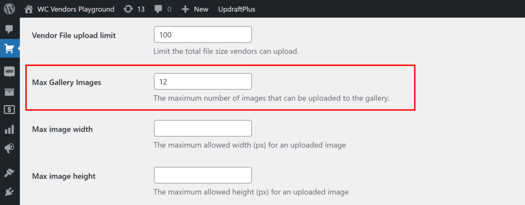 Setting the maximum number of images for a product image gallery