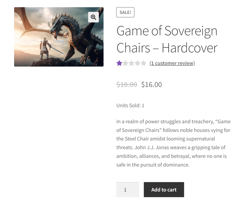 A listing of the book, Game of Sovereign Chairs, on a marketplace