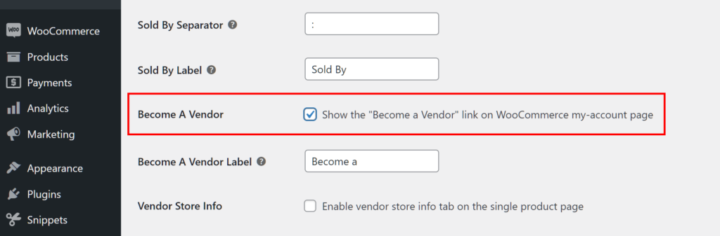 Enabling the Become a Vendor option