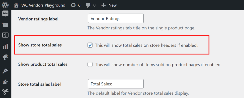 Enabling the Show Store Total Sales option
