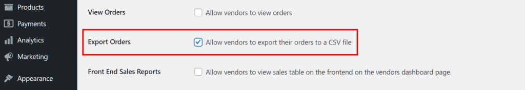 Enabling the Export Orders feature for vendors