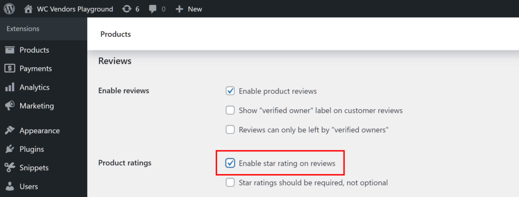 Activating the Product Ratings option